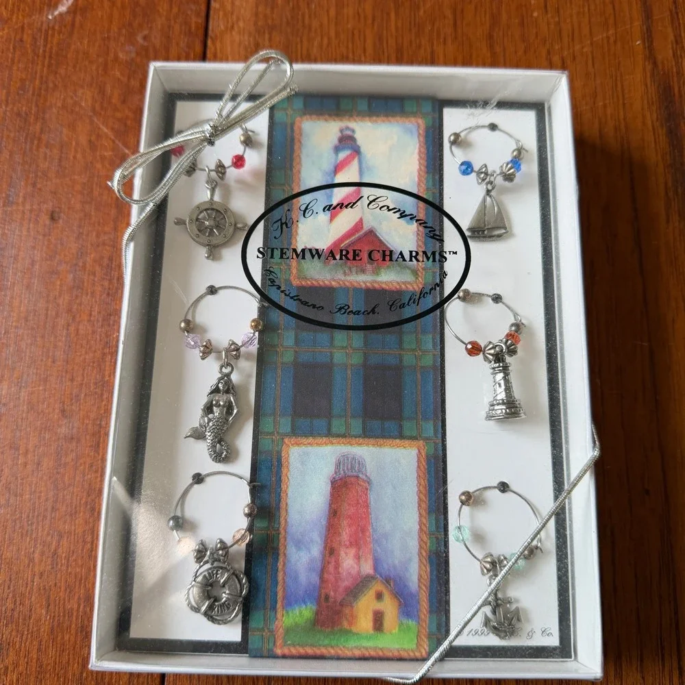 K.C. and Company Nautical Stemware Charms Mermaid Lighthouse Wine Markers Set 6
